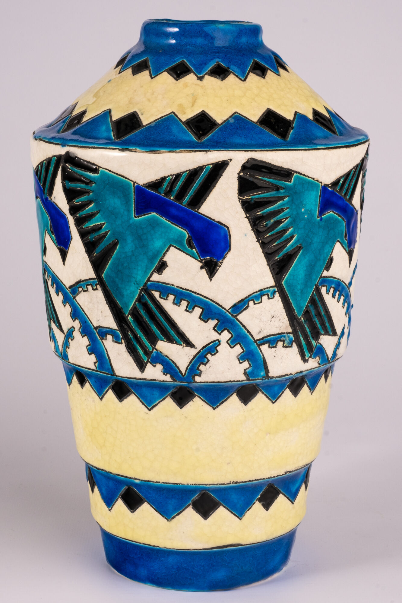 Vaas met vogeldecor, steengoed, La Louvière, 1929