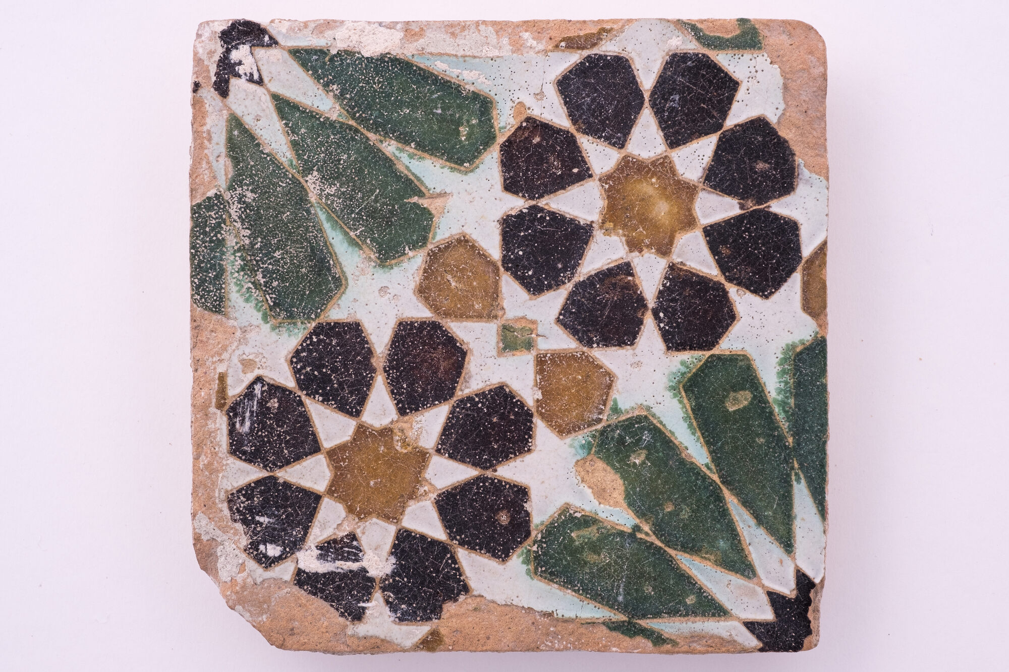 Vier tegels, faience, Spanje, begin 16de eeuw