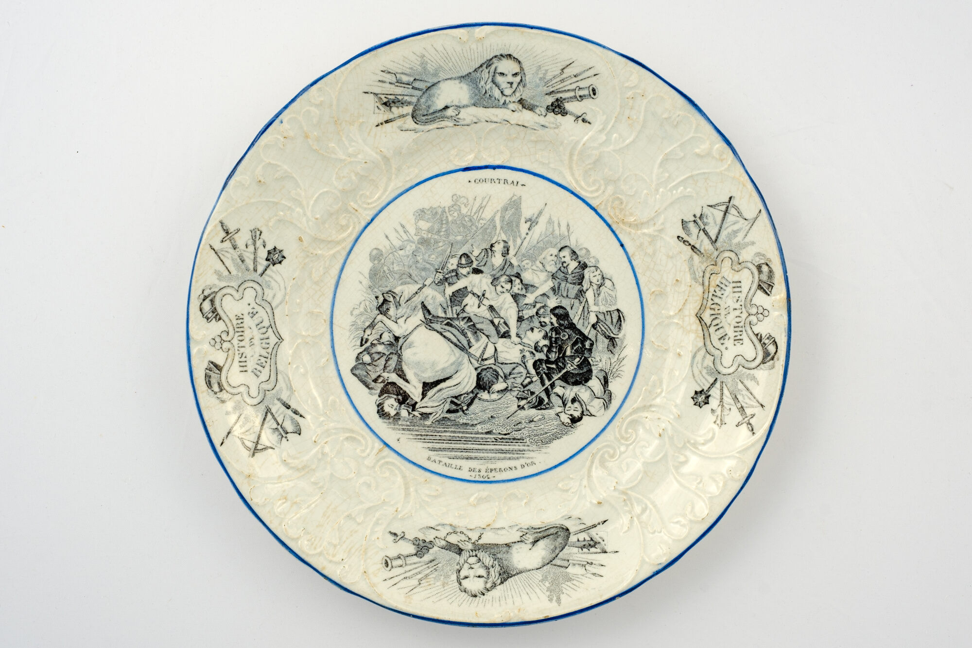 Bord 'Histoire de Belgique' met De Guldensporenslag, naar Nicaise De Keyzer, 1900-1950