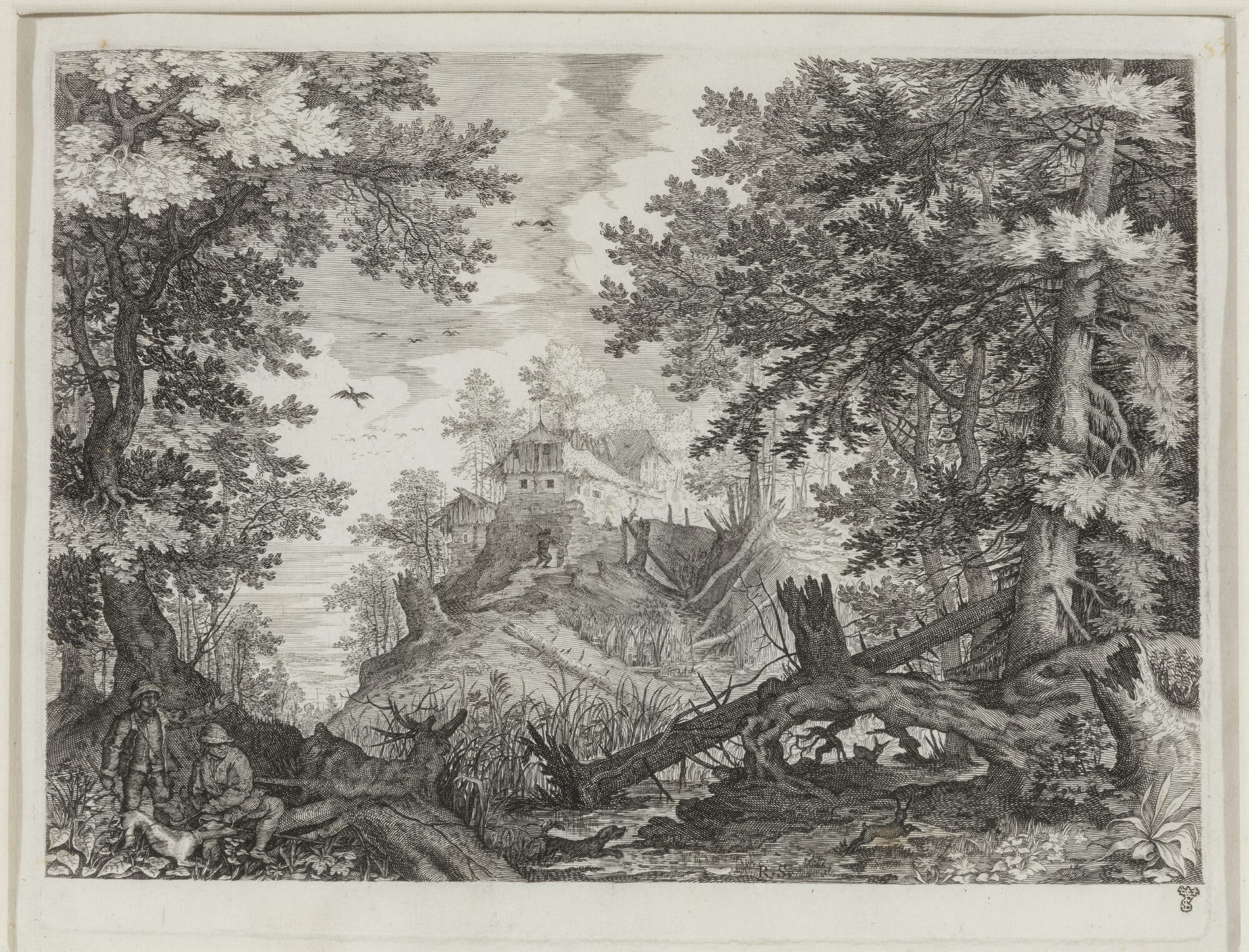 Bosscène, uit een reeks "Grote landschappen uit Tirol" naar Roelant Savery, 17de eeuw