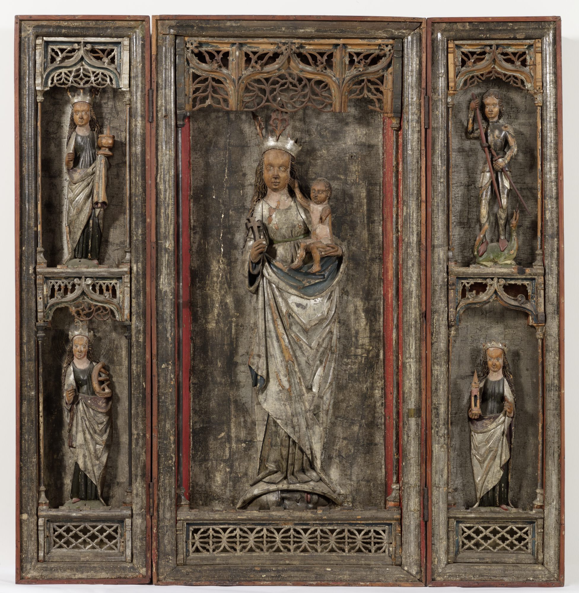 Mariaretabel (drieluik), gepolychromeerd hout, Thüringen, 1470