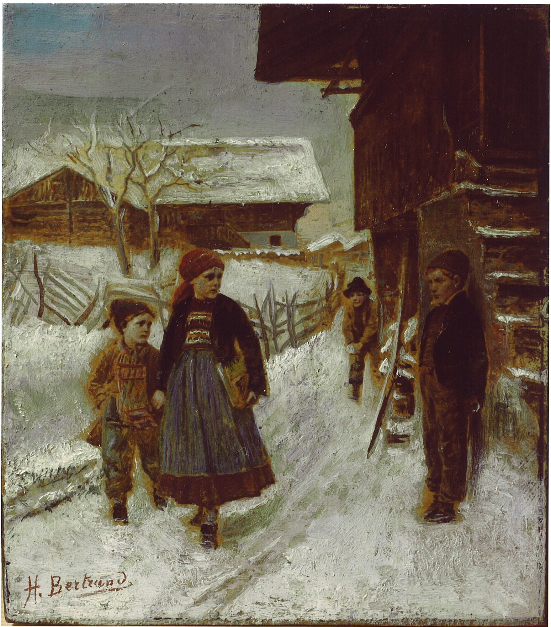 Winterlandschap met kinderen