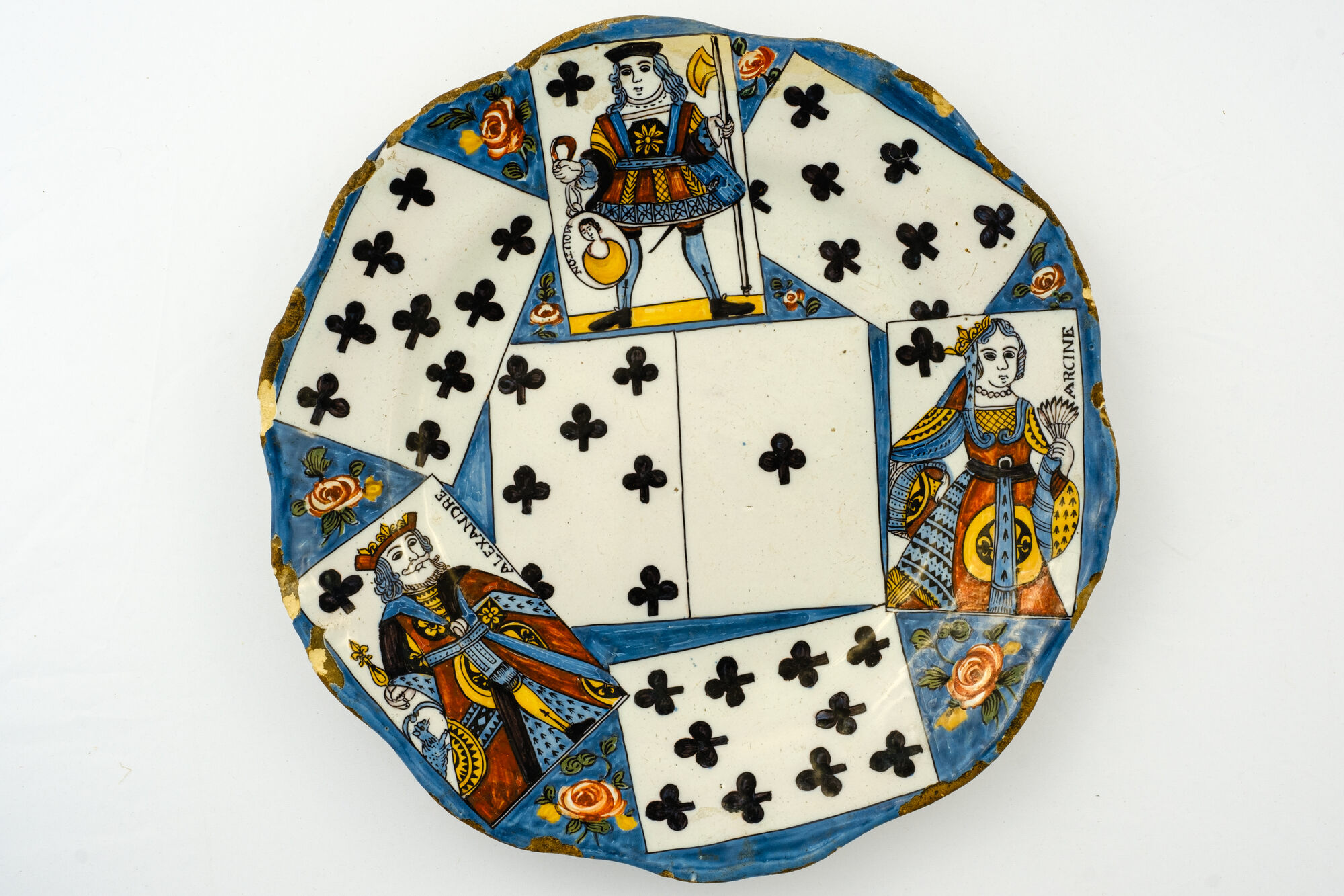 Bord met kaartspel, faience, Rijsel (FR), 18de eeuw