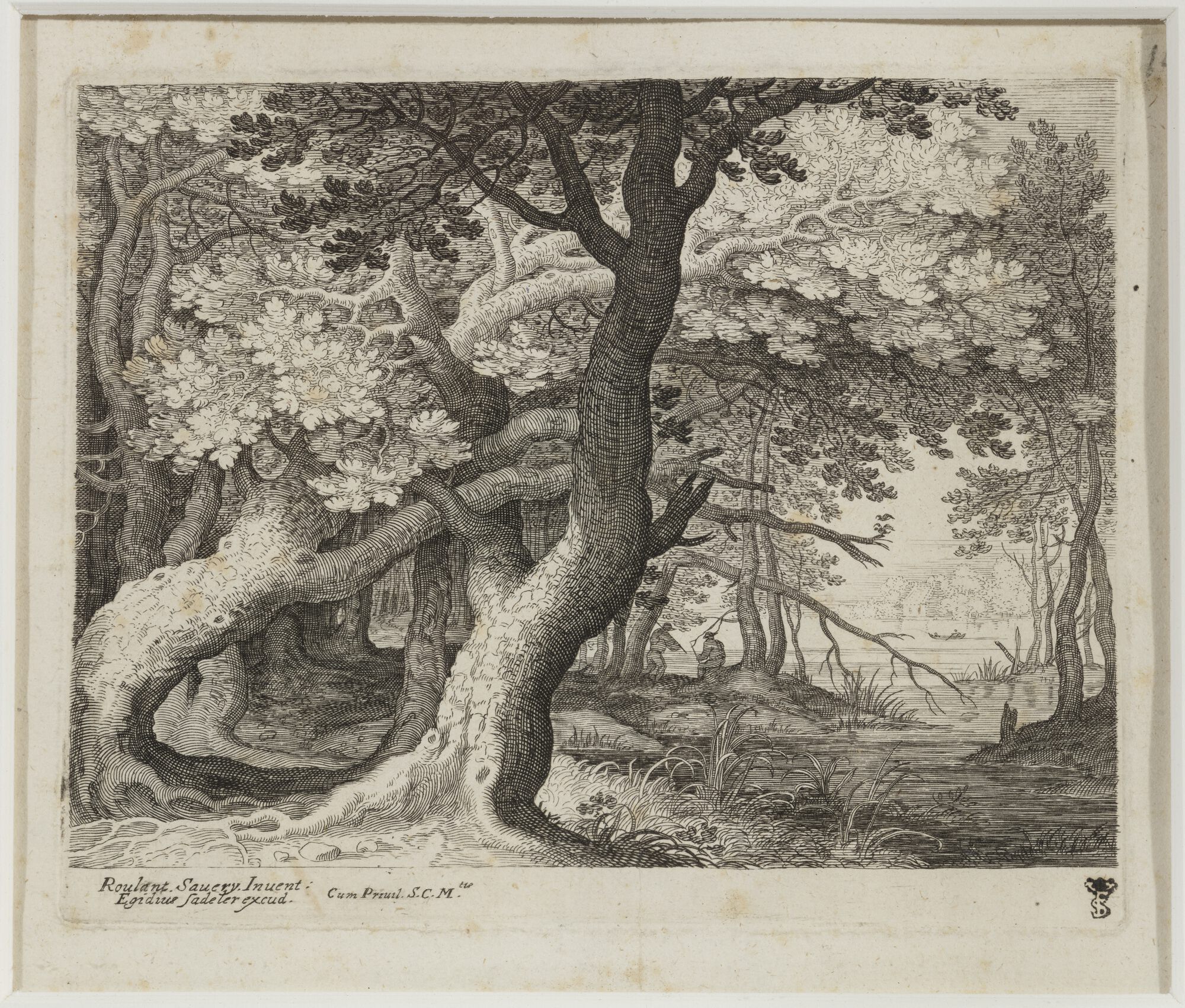 Bos met vijver, uit een reeks van gravures naar Roelant Savery, 17de eeuw