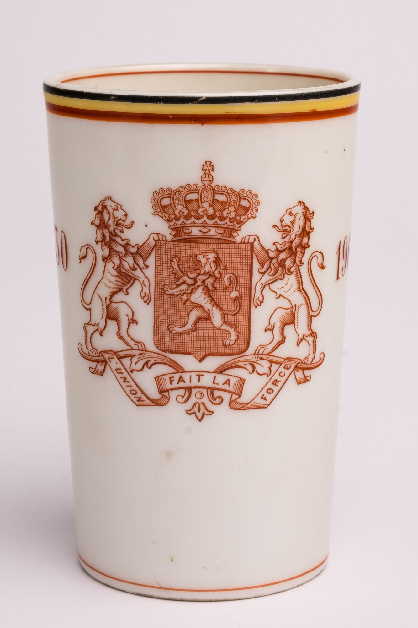 Drinkbeker L'Union fait la force, Brussels porselein, 1905