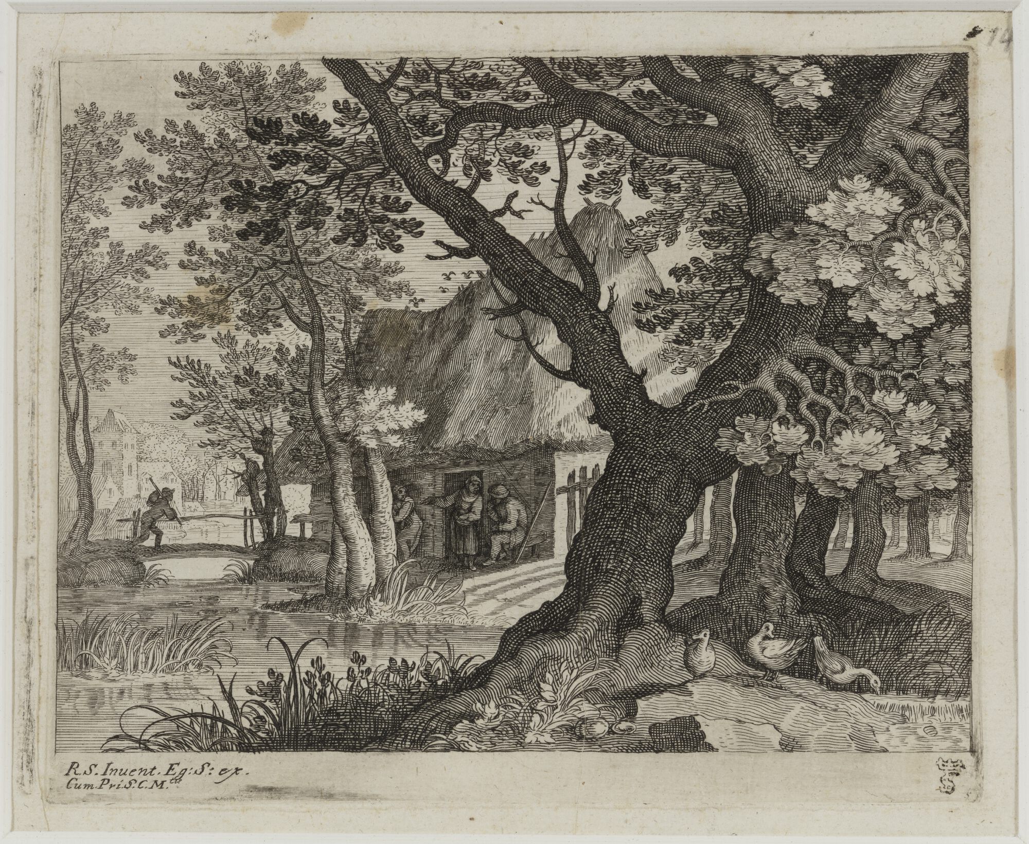 Huisje in bos, uit een reeks van gravures naar Roelant Savery, 17de eeuw