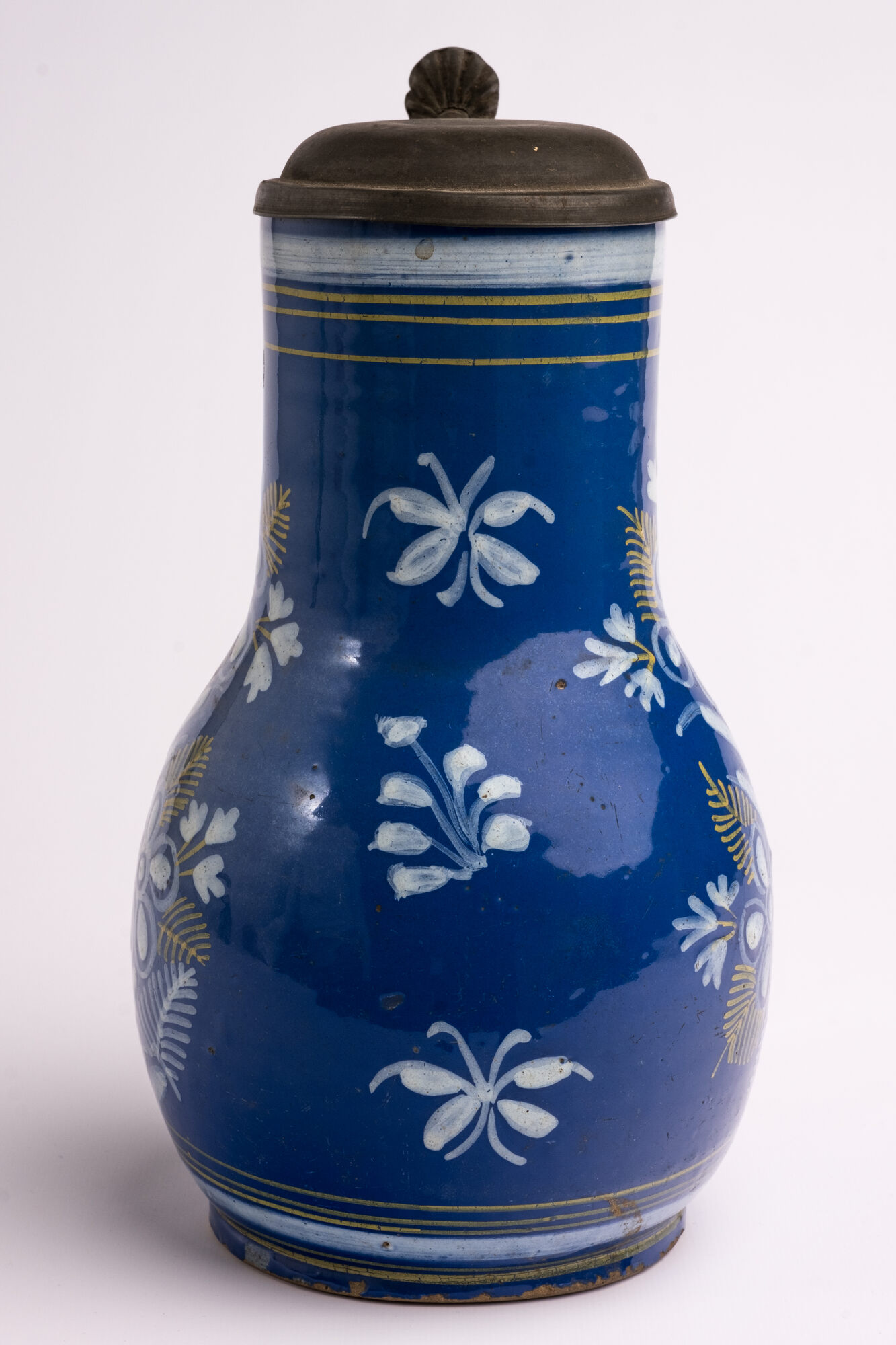 Kan met tinnen deksel, faience, Delft, ca. 1725
