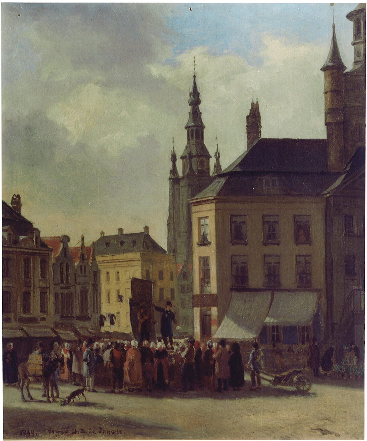 Liedjeszanger op de Grote Markt in Kortrijk, naar Jean Baptiste De Jonghe