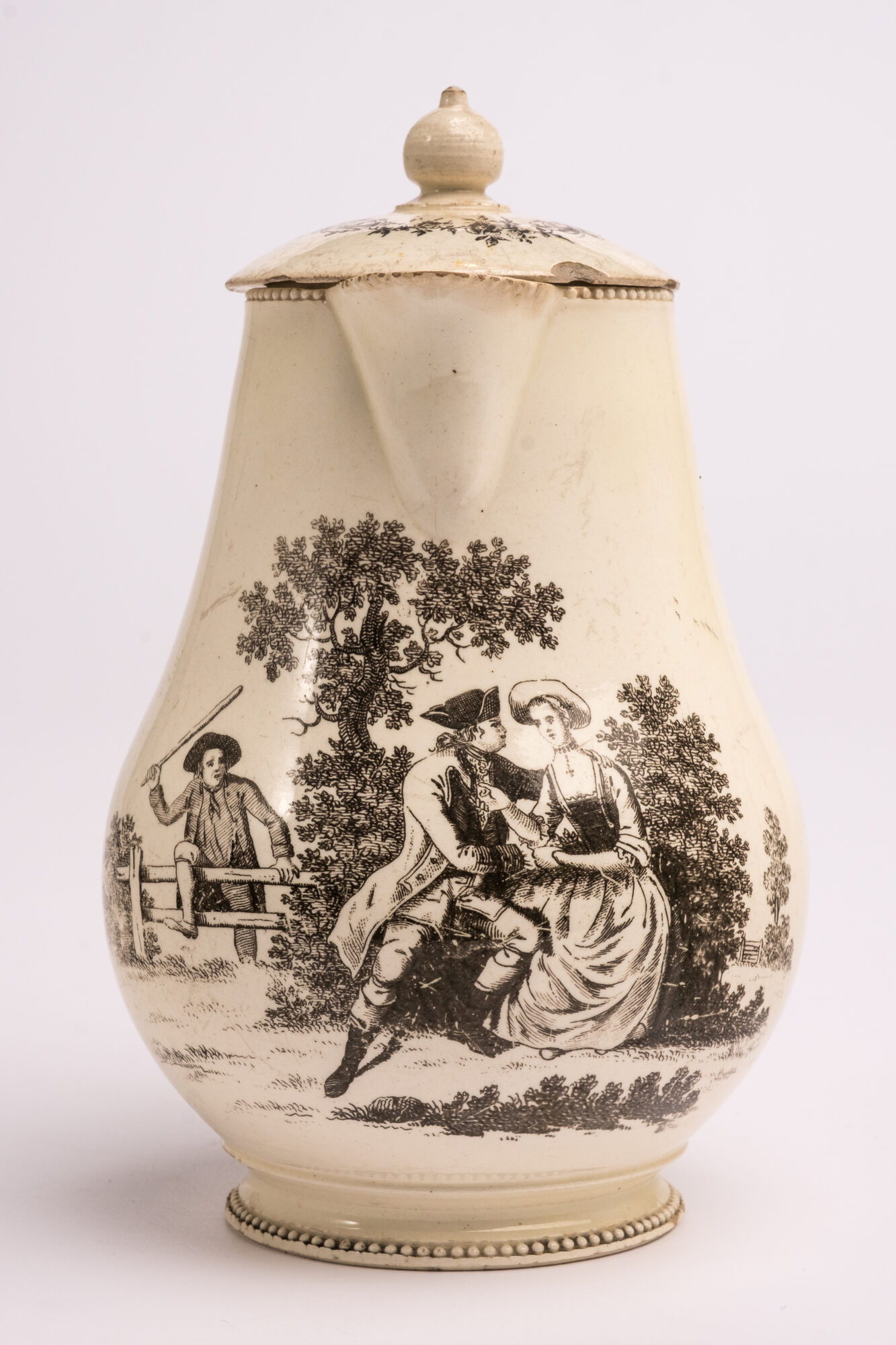 Melkkannetje met deksel, hoofs koppeltje, Leeds (E), 1775-1800