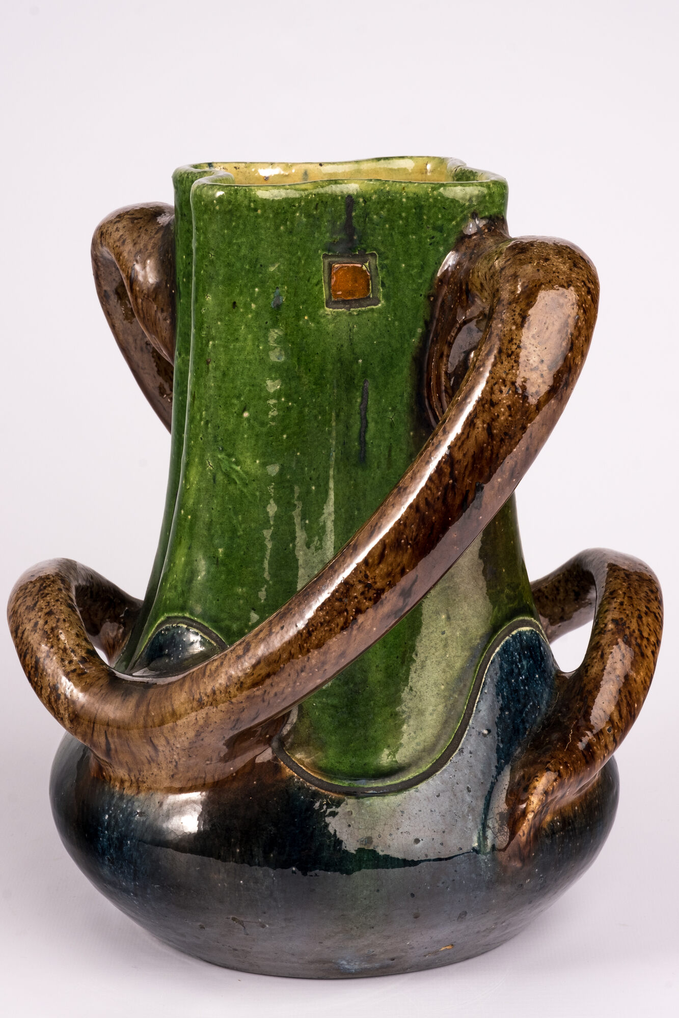 Pot met plantenmotief, geglazuurd aardewerk, Kortrijk