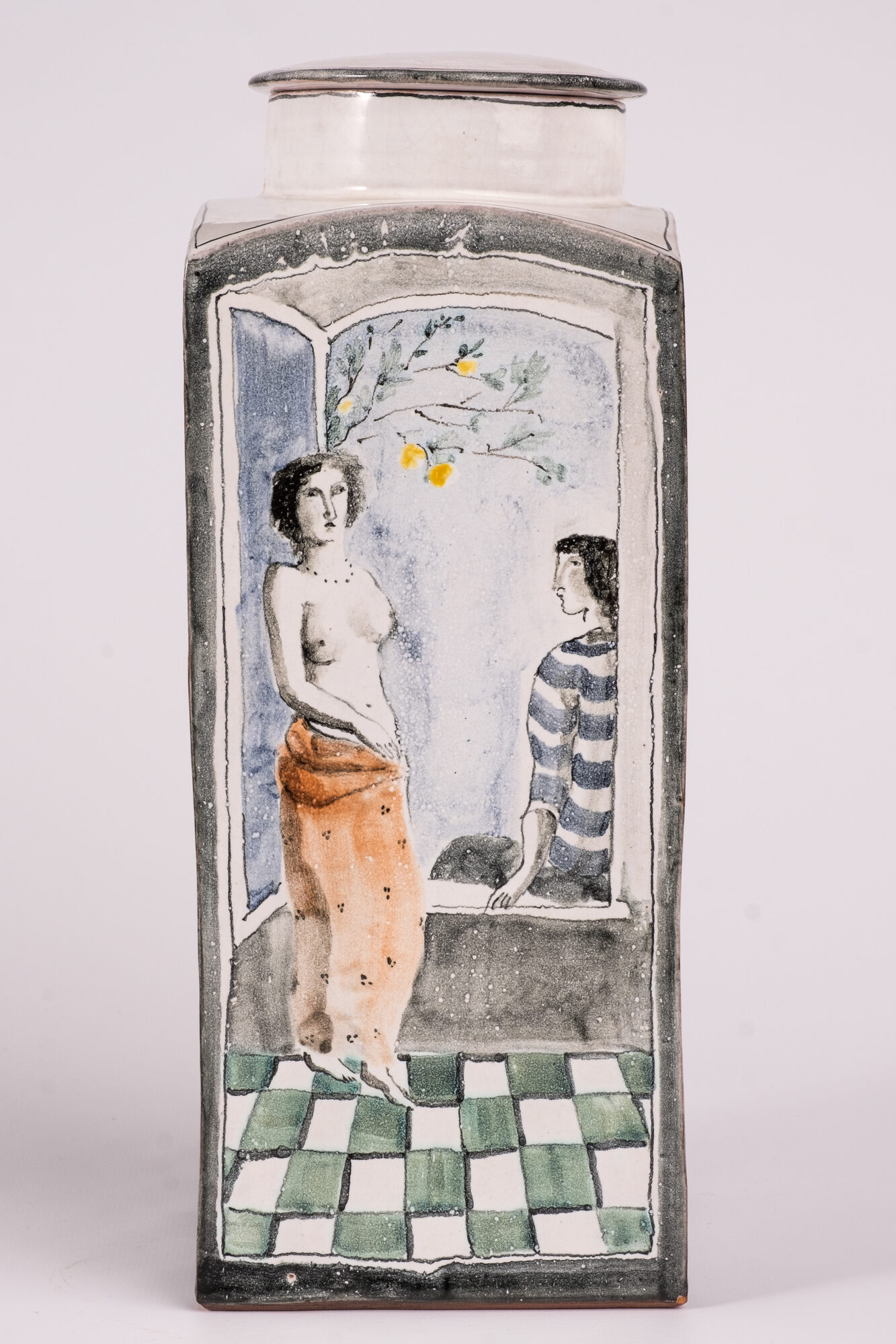 Rechthoekige dekselpot, faience, Sigrid Claude Hilpert-Artes, Dresden, 1977-2007