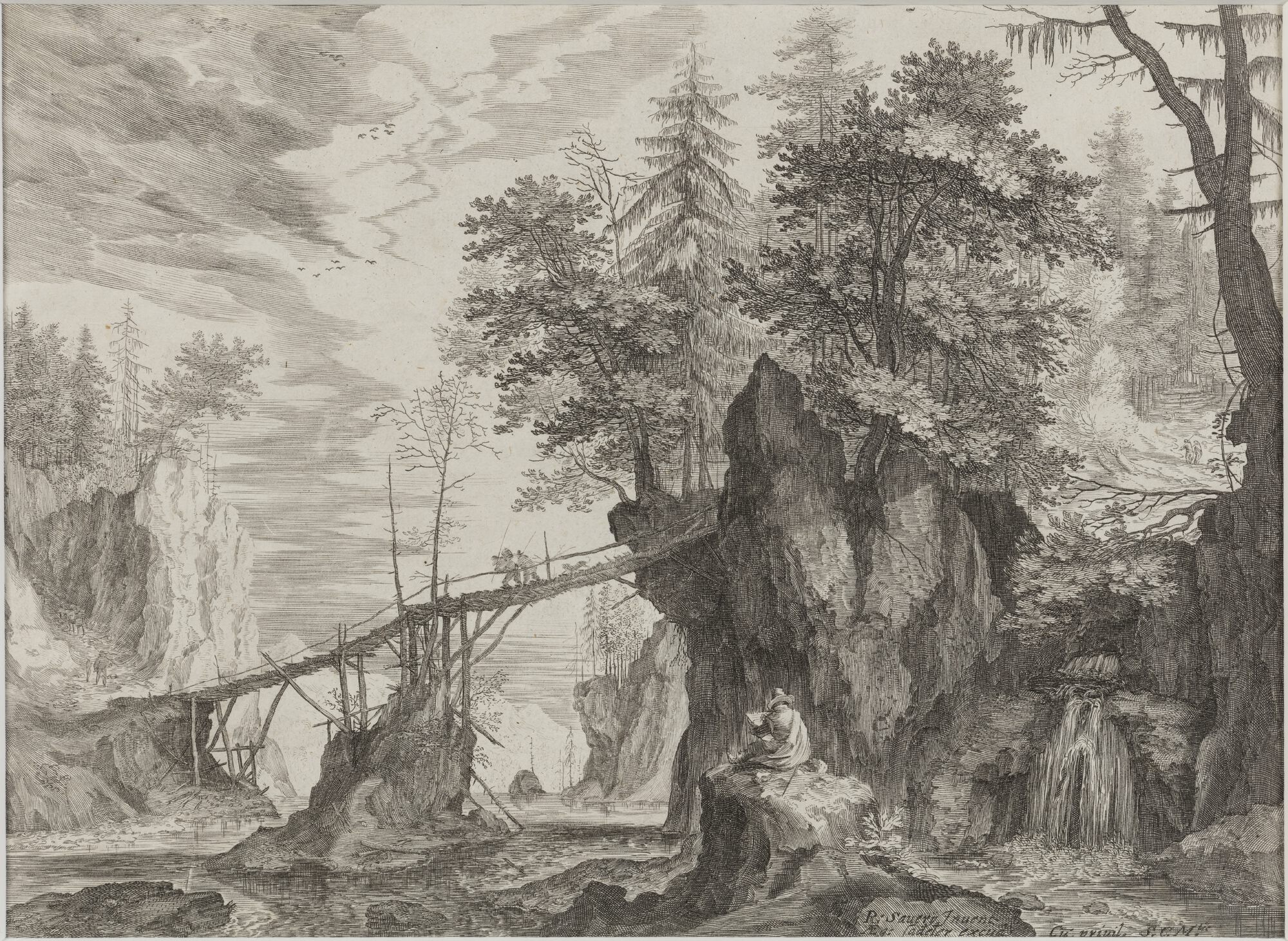 Tekenaar in landschap, uit een reeks "Grote landschappen in Tirol", 1609