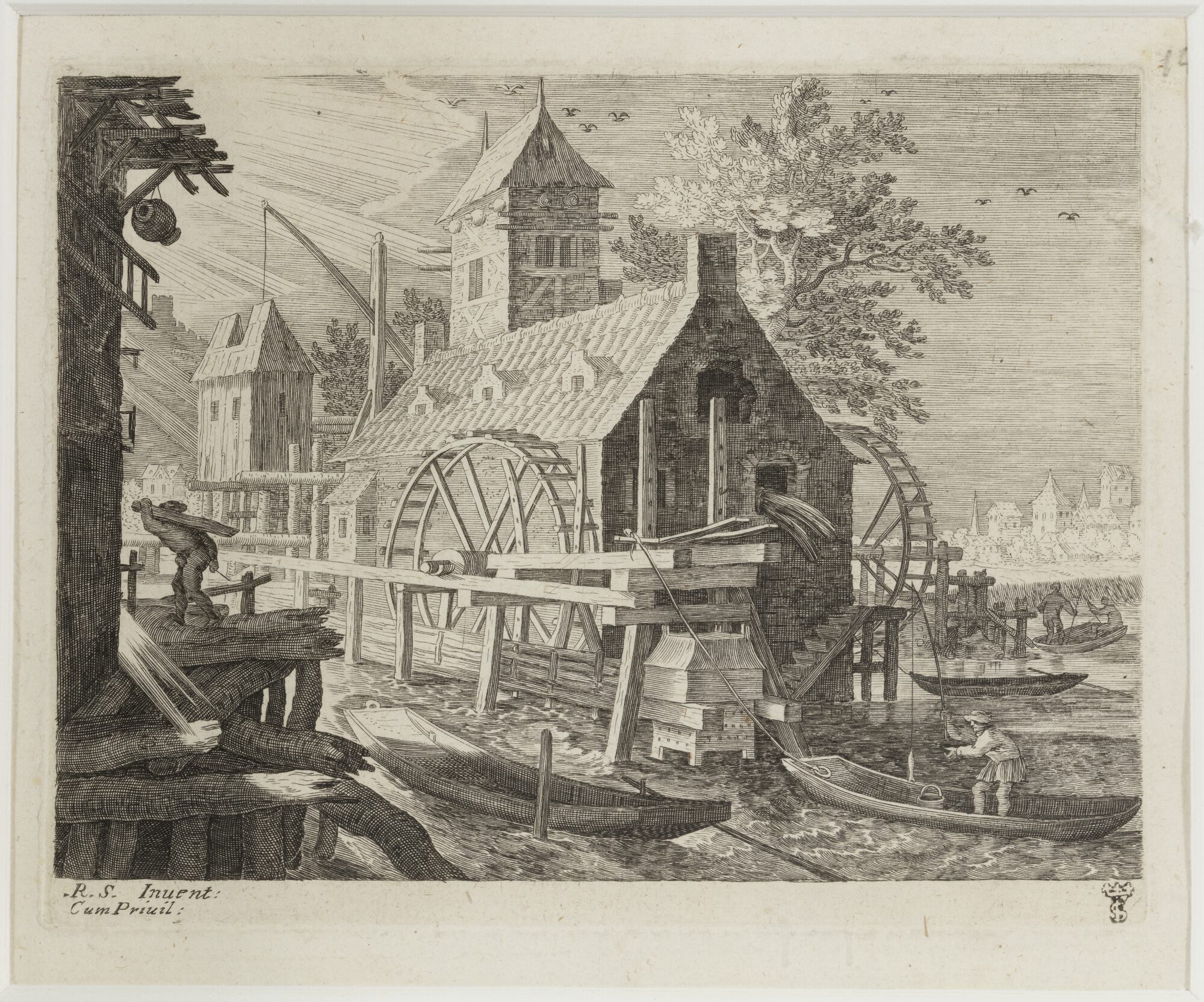 Watermolen, uit een reeks van gravures naar Roelant Savery, 17de eeuw