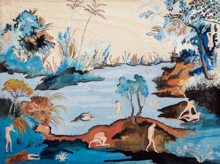 Sanam Khatibi, Legacy, tapijt, 2026. Collectie van de Provincie Henegouwen, vervaardigd door de ateliers van CRECIT (Doornik). In bruikleen bij BPS22 Musée d'art de la Province de Hainaut.